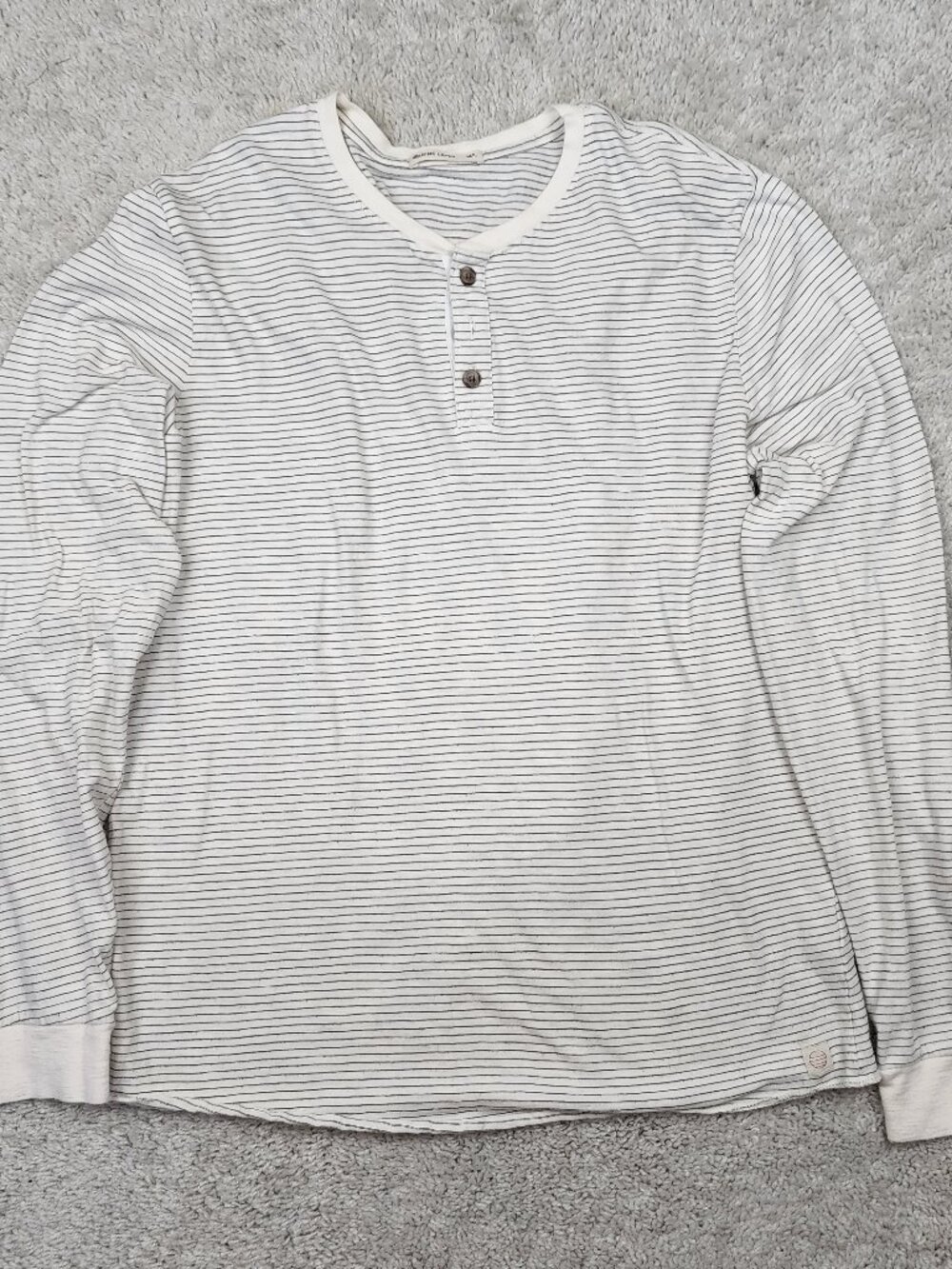 Marine Layer Shirt Mens M/L White Henley Stripe huckberry Cotton Tee Casual USA